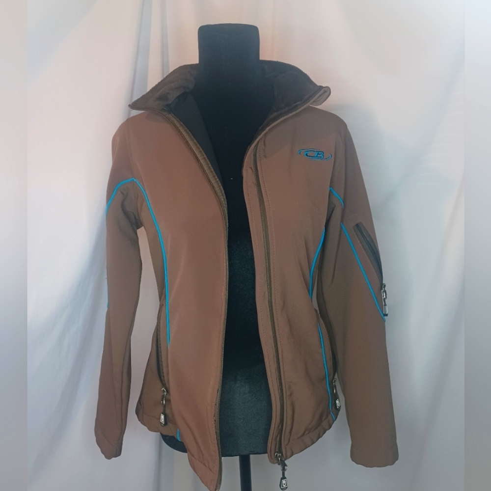 CB Vintage 90s Brown Jacket with Blue Piping – Women’s Zip-Up Layering Piece